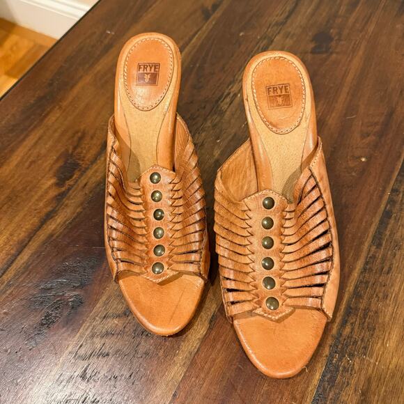 Frye brown leather strappy cone block heel sandals size 7.5 - Picture 2 of 7